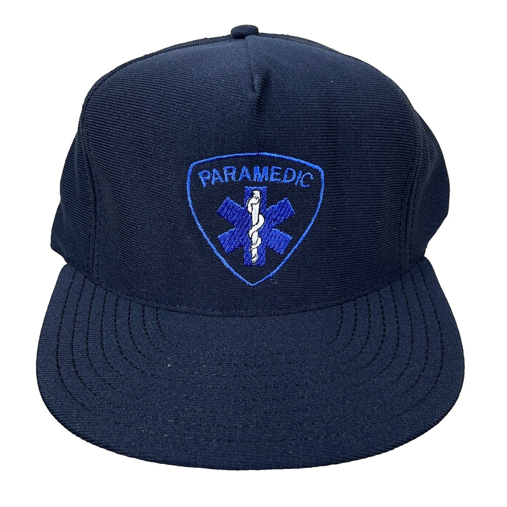 Vintage Paramedic Hat Cap Snapback Blue Made USA 90s Emergency Medic Ambulance